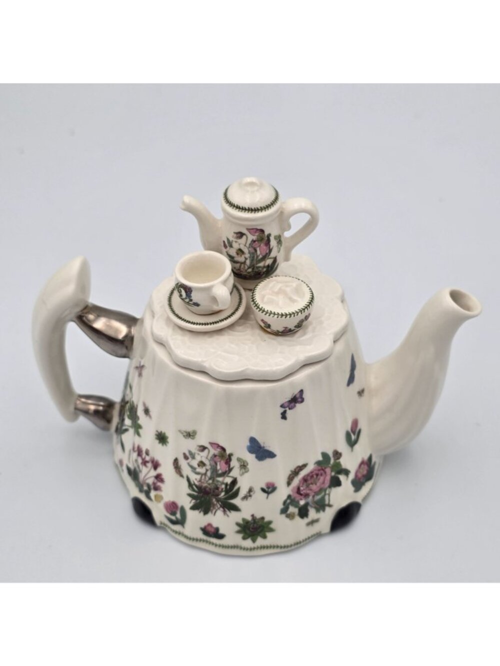 Miniature Portmeirion Botanic Garden Victorian Teapot Topper Floral Butterfly - Picture 2 of 10